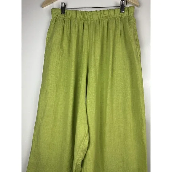Bryn Walker 100% Linen Wide Leg Pull-On Pant Stretch Lagenlook Green Size Medium - Picture 3 of 12